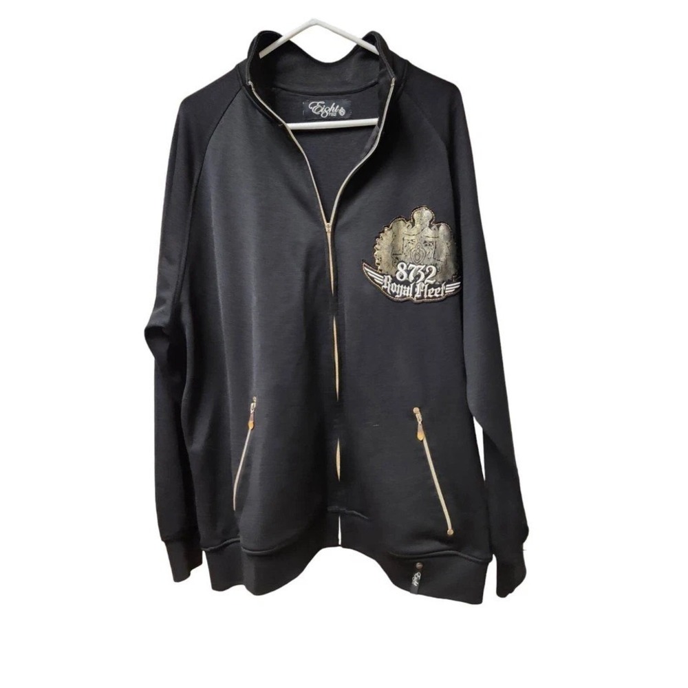 Eight 732‎ Royal Fleet Mens XL Black Full Zip Track Jacket Gold Accents